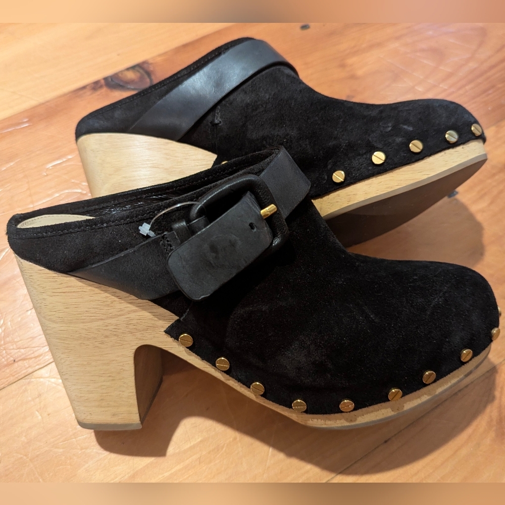 NWOB Veronica Beard Black Suede Studded Clogs – Size 9 - Picture 2 of 6